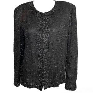 LAURENCE KAZAR Vintage Black Silk Beaded Jacket